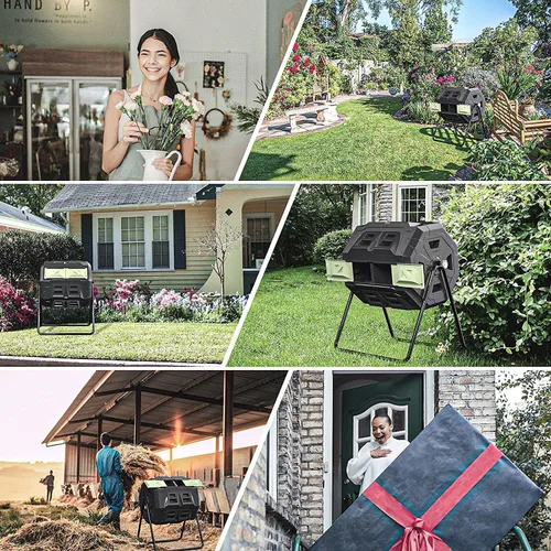 Vista 6 de Squeeze Master - Compostera grande para jardín y otros espacios al aire libre, con doble compartimento rotativo, mejor circulación del aire, sin