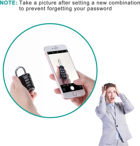 Vista 7 de ZHEGE Candado de Combinación, Candado de Combinación de 4 Dígitos para Exteriores, Candado Escolar, Candados de Gimnasio (Rosa)