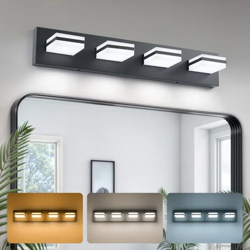 Vista 15 de VONLUCE Lámpara de tocador de baño, 3 luces LED modernas de tocador, luz de baño ajustable 3CCT con función de memoria, pantallas giratorias