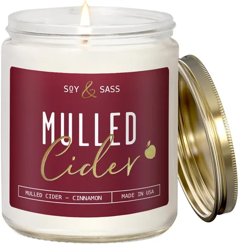 Vista 12 de Vela de sidra de manzana, velas de otoño I de sidra de manzana, canela y nuez moscada, infundida con aceites esenciales, vela perfumada de otoño