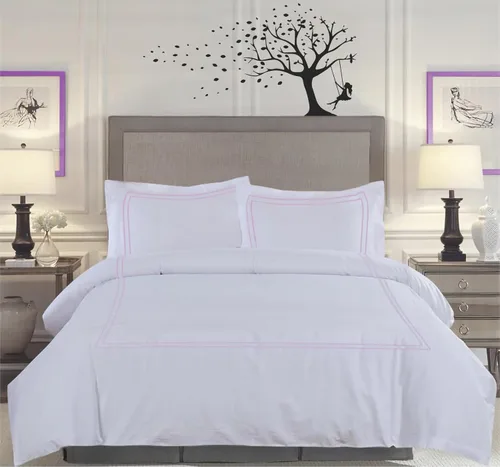 Vista 93 de BedDecor Lujoso juego de funda de edredón de algodón egipcio de 400 hilos, 1 pieza con hermoso bordado de 2 rayas