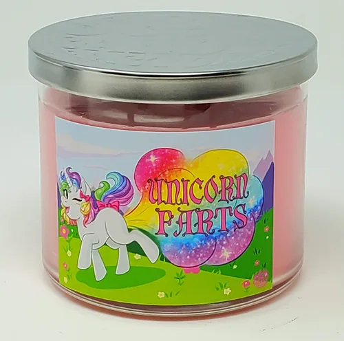 Vista 7 de Vela perfumada Unicorn Farts, aroma a refresco de uva, vela de cera de soja totalmente natural (3 mechas grandes, refresco de uva morada)