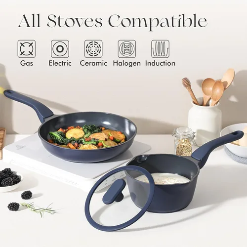 Vista 8 de PRICUSIS Sartén antiadherente de cerámica con tapa, sartén de 8/10 pulgadas con mango Stay Cool, totalmente revestido, 100% apto para lavavajillas