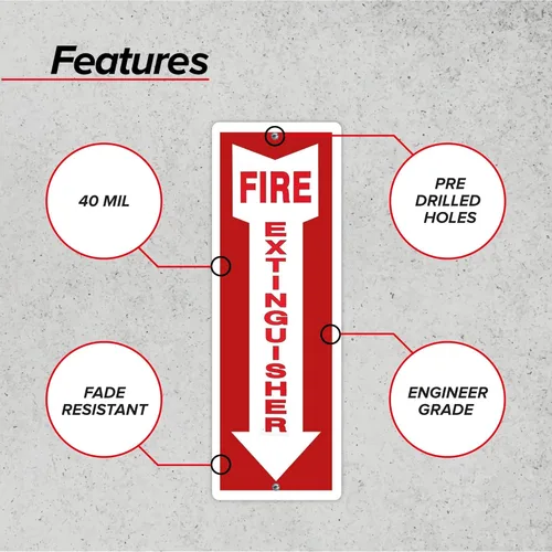 Vista 2 de OLANZU Señales de extintor de incendios para empresas, paquete de 5, letrero de metal para extintor de incendios de 4 x 12 pulgadas, de aluminio