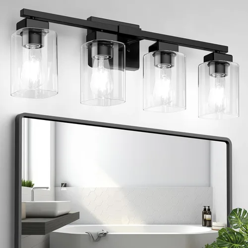 Vista 19 de BesLowe Lámpara de baño de 19 pulgadas con 3 luces, lámpara de tocador moderna dorada sobre espejo, lámpara de pared mate dorada, apliques