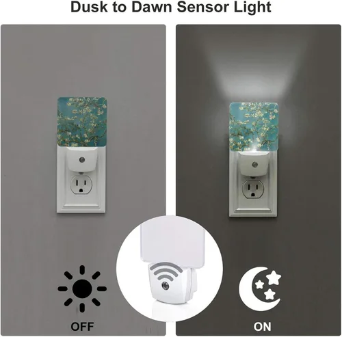 Vista 4 de Futterya Luz nocturna LED personalizada enchufable, juego personalizado de 2 lámparas de decoración con sensor automático del atardecer al amanecer