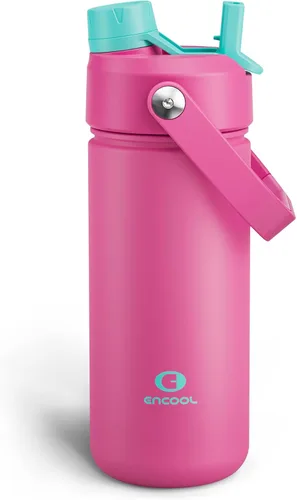 Vista 159 de Botella de agua aislada para niños con popote, botella de agua de acero inoxidable de 12 onzas con boquilla doble, a prueba de fugas, sin BPA, al