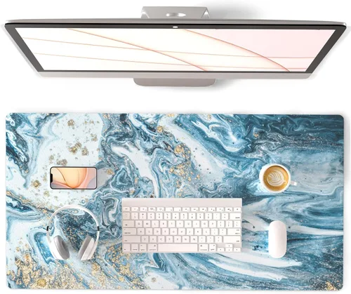 Vista 37 de QIYI - Alfombrilla grande para mouse, linda alfombrilla de escritorio rosa para computadora, alfombrilla de escritorio de piel sintética impermeable