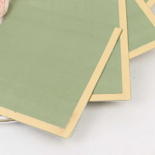 Vista 97 de Efavormart 50 Pack Servilletas de papel para fiestas de 2 capas suaves verde oliva con borde dorado de oro, servilletas para cenas, cócteles