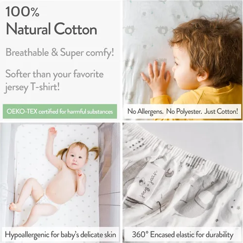 Vista 3 de Pack and Play - Juego de sábanas bajeras para Graco Pack n Play Playard, paquete de 2, juego de sábanas de algodón de jersey suave y cómodo