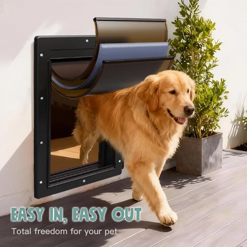 Vista 2 de Puerta de perro de pared aislada con 3 solapas y marco duradero, puerta grande para perros para clima extremo, puerta para mascotas, túnel