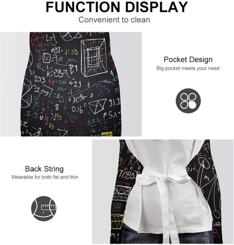 Vista 6 de Mathematics And Physics Apron with Pockets Water And Oil Resistant Kitchen Aprons Professional Adjustable Bib Apron for Women Men