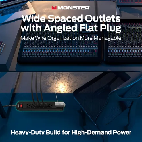 Vista 4 de Monster Regleta de Protección contra Sobretensiones Power Strip Pro MI con Clasificación de 1350 Julios — Regletas de 7 Salidas con Protección