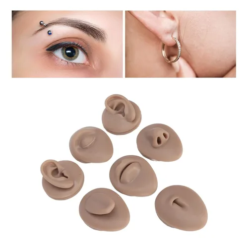 Vista 8 de Modelo de perforación corporal, 6 piezas de simulación de silicona para perforación de parte del cuerpo, kit de práctica de piercing, oreja, nariz