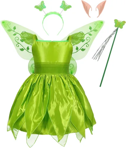 HenzWorld Disfraz de Campanilla para niñas, vestido de princesa de hada, disfraz de cosplay para fiesta de cumpleaños con alas