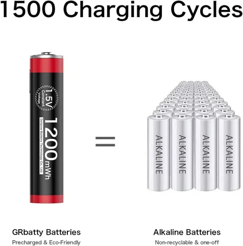 Vista 4 de Baterías AAA recargables USB de litio triple A, cable de carga USB-C 4 en 1, indicador de carga LED, 1700 mWh, 1.5 V, carga 1 hora, más de 1500