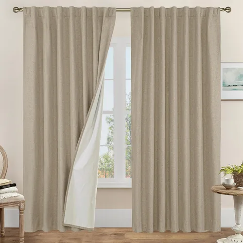 Vista 145 de LAMIT Cortinas opacas cortas de lino de 30 pulgadas para ventanas de cocina sobre el fregadero, cortinas de café texturizadas de lino marfil