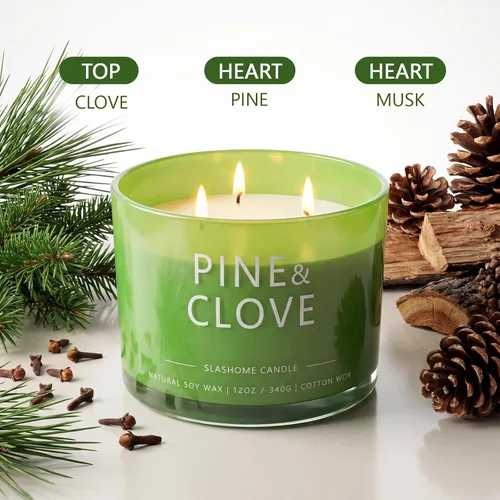 Vista 3 de Velas con aroma a pino y clavo, velas para el hogar, velas de lujo de soja de 12 onzas, 50 horas de tiempo de combustión de larga duración, regalos