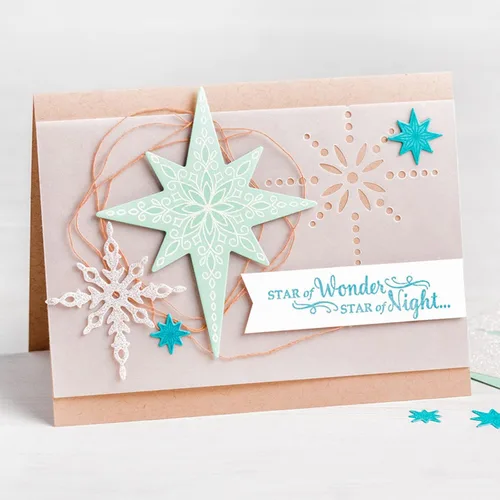 Vista 4 de Juego de 7 piezas de troqueles de metal con diseño de copo de nieve Starlight, troqueles de corte de tarjetas de copo de nieve de Navidad