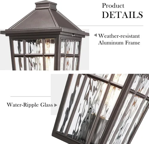 Vista 4 de Darkaway Luces de Poste para Exteriores Accesorio de Luz de Poste de Lámpara, Carcasa de Aluminio Impermeable con Vidrio de Efecto Ondas de Agua