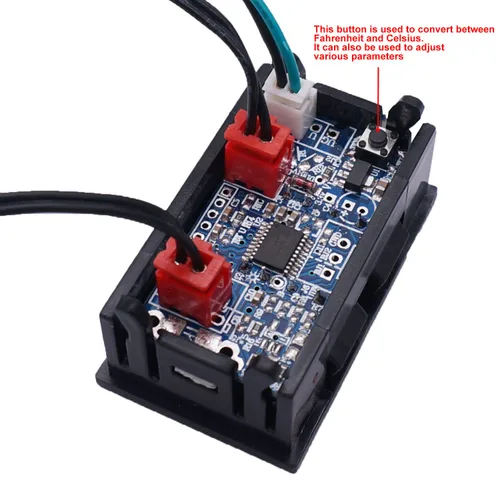 Vista 2 de Termómetro digital weideer, pantalla LED dual, Fahrenheit a Centígrado, ajustable DC 4-28V, -67~+248℉/-55～+120℃, sensor de temperatura de alta