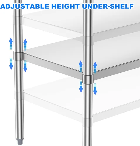 Vista 5 de Mesa de acero inoxidable para preparación y trabajo, 48x24 pulgadas; mesa comercial de metal NSF resistente para restaurante, hogar y hotel