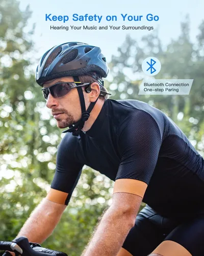 Vista 5 de Auriculares de conducción ósea, auriculares deportivos inalámbricos Bluetooth con micrófono, impermeables, a prueba de sudor, para correr, ciclismo