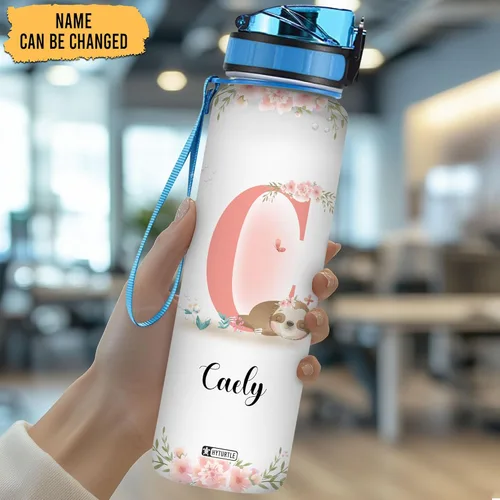 Vista 45 de Hyturtle Botella de agua motivacional personalizada con texto en inglés "I Just Freaking Love Sloths" de 32 onzas, botella de agua con seguimiento