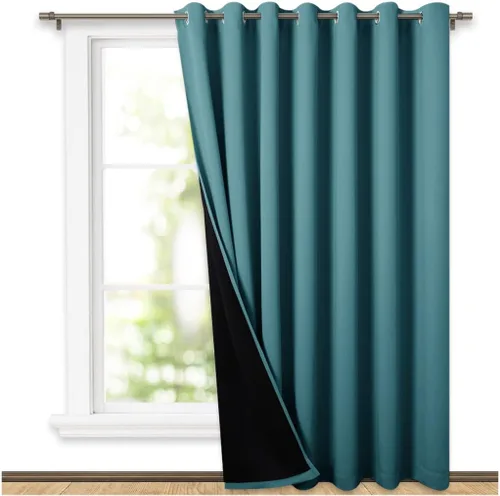 Vista 46 de NICETOWN Cortinas 100 % opacas con aislamiento térmico, panel de cortina deslizante de rendimiento que reduce el ruido con forro negro, bloqueo