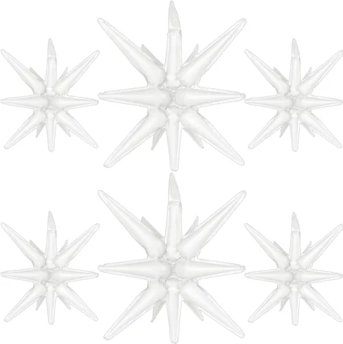 Vista 23 de 6 globos de papel de aluminio de estrella azul de una pieza de 14 puntas con cono de estrella 4D, globo de Mylar de 22 pulgadas, Navidad