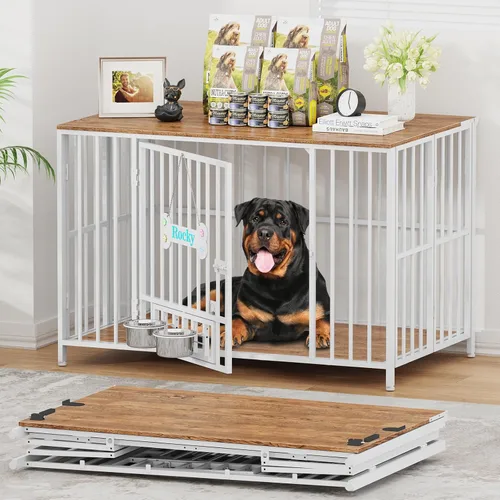 Vista 15 de Easycom 41" Mueble de Jaula para Perros Plegable, Sin Montaje, Perrera Decorativa para Interior, Cajas para Perros Grandes (15-27 kg), Jaula