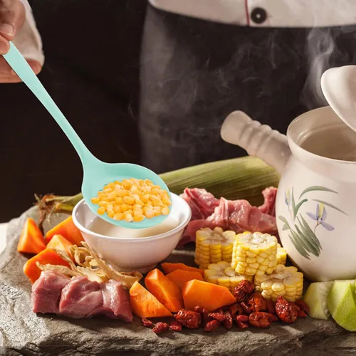 Vista 7 de Cuchara ranurada de silicona, cuchara coladora, cuchara espumadora, cucharas ranuradas para cocinar, colador de silicona antiadherente, cuchara