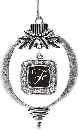 Vista 245 de Inspired Silver - Mis iniciales - Adorno con dije de letra S - Adornos navideños cuadrados de plata con joyas de circonita cúbica