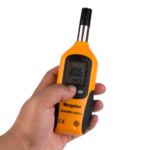 Vista 3 de Mengshen Psicrómetro digital - Medidor de temperatura y humedad de mano con punto de rocío y temperatura de bombilla húmeda, batería incluida