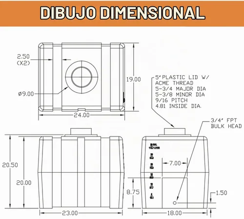 Vista 9 de Romotech Depósito horizontal cuadrado de polietileno.