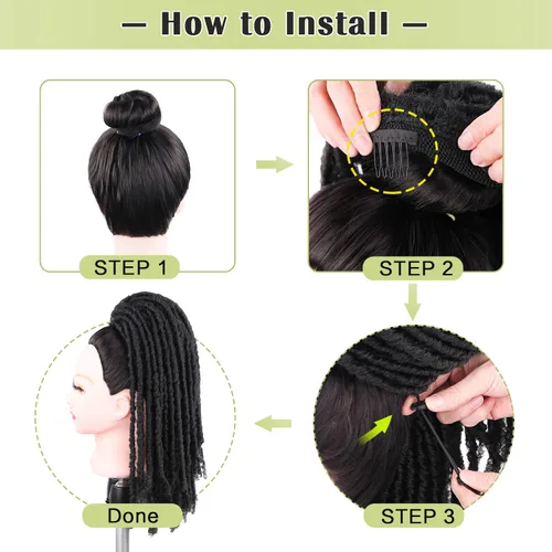 Vista 6 de FAVE Cola de caballo con cordón de 14 pulgadas, extensión de cola de caballo sintética para mujeres negras, extensiones de cabello sintético negro