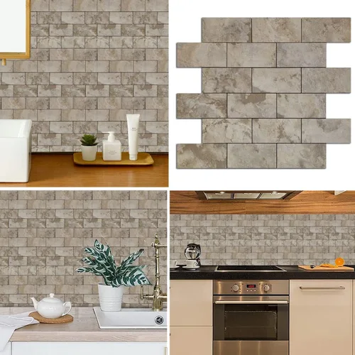 Vista 4 de Azulejos de metro de PVC para despegar y pegar, calcomanías de suelo con textura de mármol de alta gama, azulejos de pared autoadhesivos