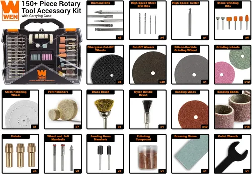 Vista 3 de WEN 230151A Kit de accesorios para herramientas rotativas de 150 piezas con estuche de transporte