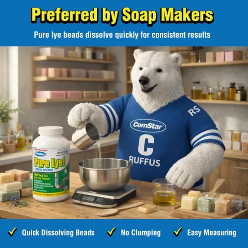 Vista 5 de ComStar Pure Lye Cuentas 99% puras de hidróxido de sodio Respetuoso con el medio ambiente, fuerza industrial, abridor de drenaje biodegradable
