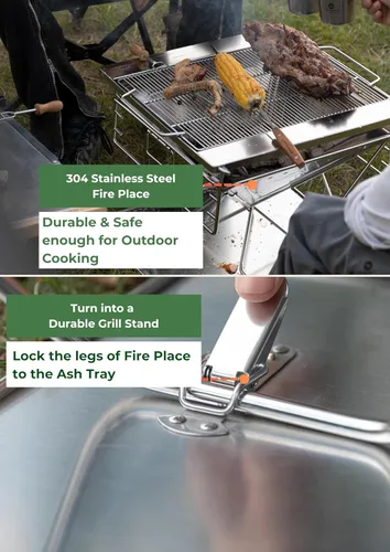 Vista 5 de Campingmoon - Parrilla portátil 3 en 1 para fogata de 16 pulgadas, resistente de acero inoxidable, estufa de campamento, altura ajustable
