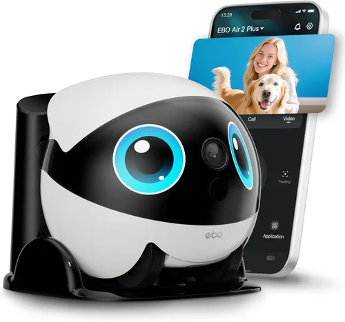 Vista 10 de Enabot EBO Air 2 Plus FamilyBot 3K Robot de Cámara para el Hogar: Cámara para Interior, Robot Acompañante Movilizable, Video de 2 Vías, Modo de Chat