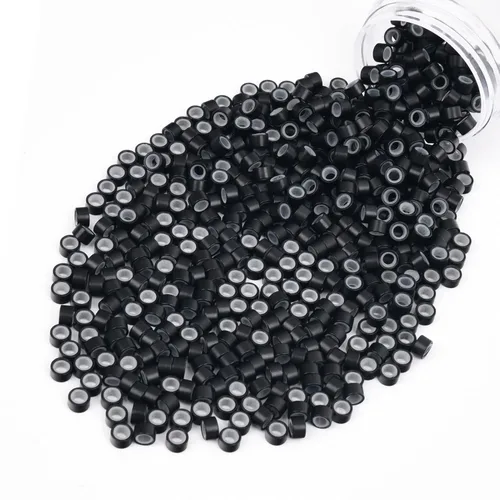 Vista 26 de Vlasy 100 Piezas Cuentas de Nano Anillo con Forro de Silicona para Extensiones de Cabello Humano con Nano Anillo 5 Colores Opcionales (Negro)