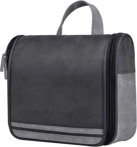 Hanging Toiletry Bag for Men VANCASE Vintage Leather Shaving Dopp Kit Medium Waterproof Travel Bathroom Bags Portable Shower Organizer