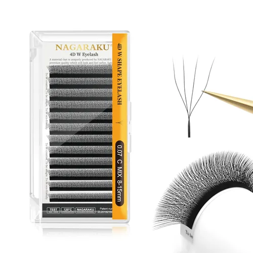 Vista 228 de NAGARAKU Extensión de pestañas en forma de W 3D con volumen en racimo, abanico prefabricado, pestañas postizas de visón sintético mate negro