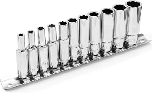 Vista 9 de DAKCOS 9 piezas 1/2-pulgadas Unidad métrica de impacto profundo Juego de zócalos 10-24MM Longitud 76mm