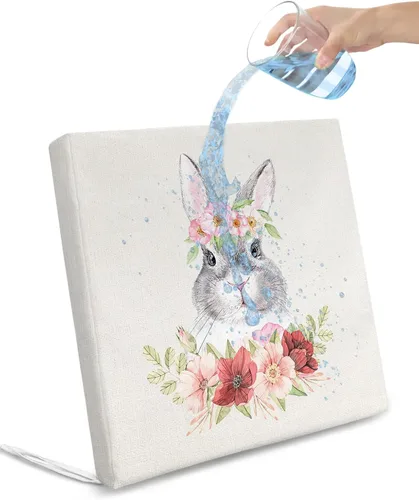 Vista 8 de 2 Pack Chair Cushion Cover Removable, Easter Waterproof Seat Cushion Slipcovers, Watercolor Grey Bunny Spring Flower Burlap Texture Outdoor Chair