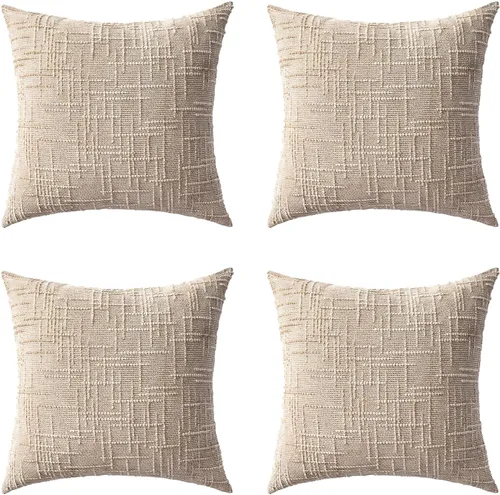Vista 26 de Fundas de almohada decorativas de 18 x 18 pulgadas, juego de 4, suaves, sólidas, de estilo granja, fundas de almohada de chenilla para sofá, fundas