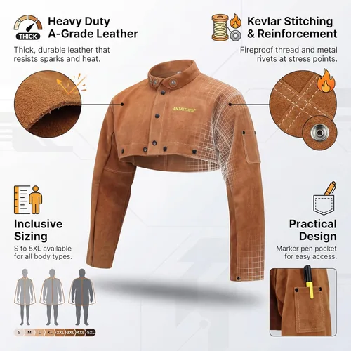 Vista 4 de ANTAITHER Funda de cuero de vaca dividida para soldadura, resistencia superior al calor y a las llamas para una protección resistente