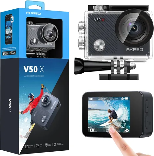 Vista 8 de AKASO V50X Cámara de acción WiFi nativa 4K30fps con pantalla táctil EIS Zoom 4X, resistente al agua hasta 40 metros, soporte para micrófono externo