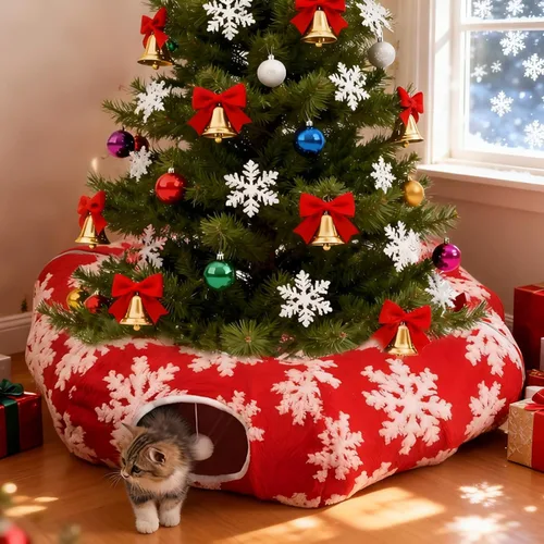 Falda de Túnel para Gatos de Árbol de Navidad, Túnel de Árbol de Navidad para Gatos de Interior, Falda de Árbol de Túneles para Gatos, Cama Cueva